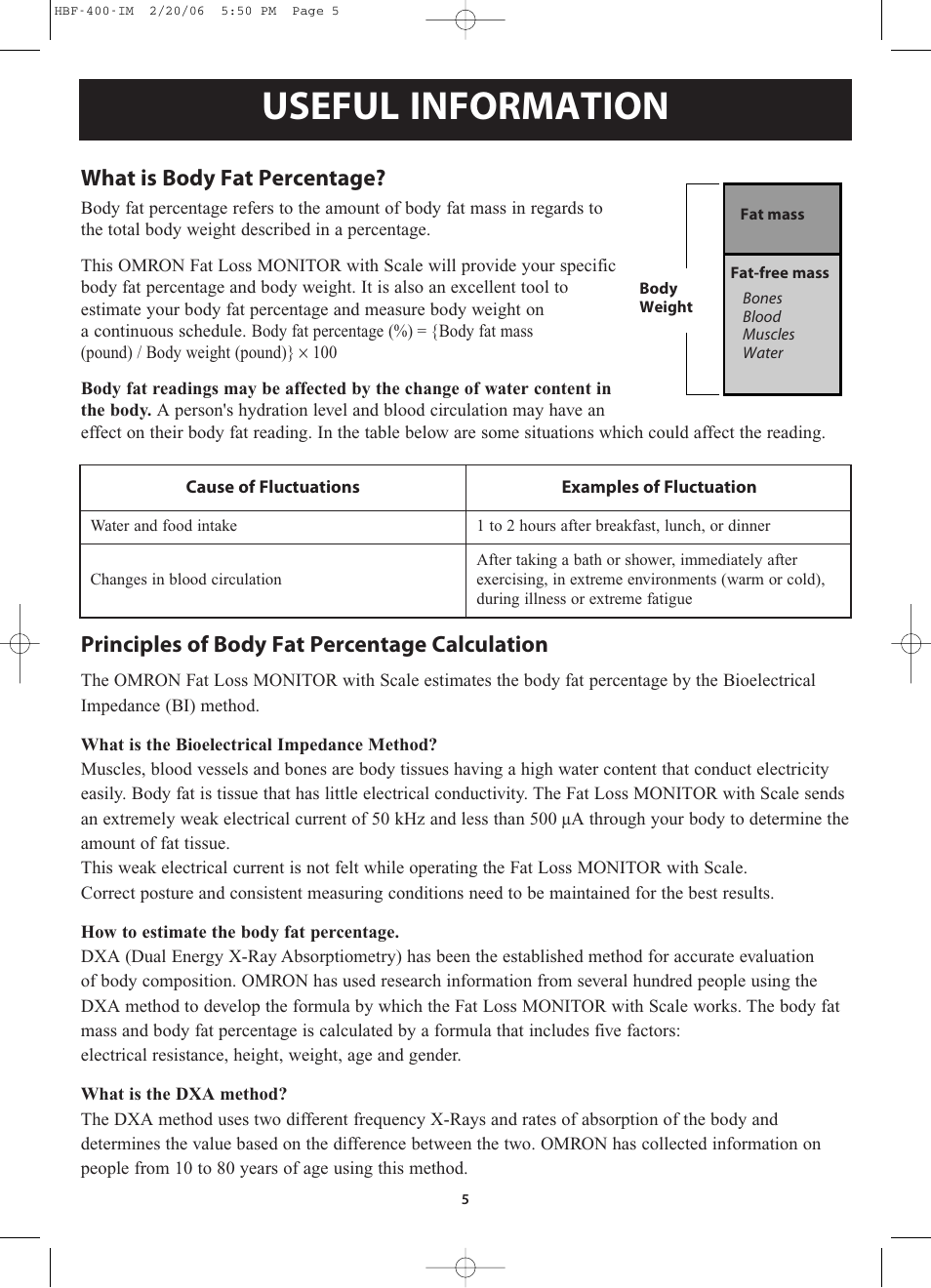 Useful information, What is body fat percentage, Principles of body fat percentage calculation | Omron Healthcare HBF-400 User Manual | Page 5 / 24