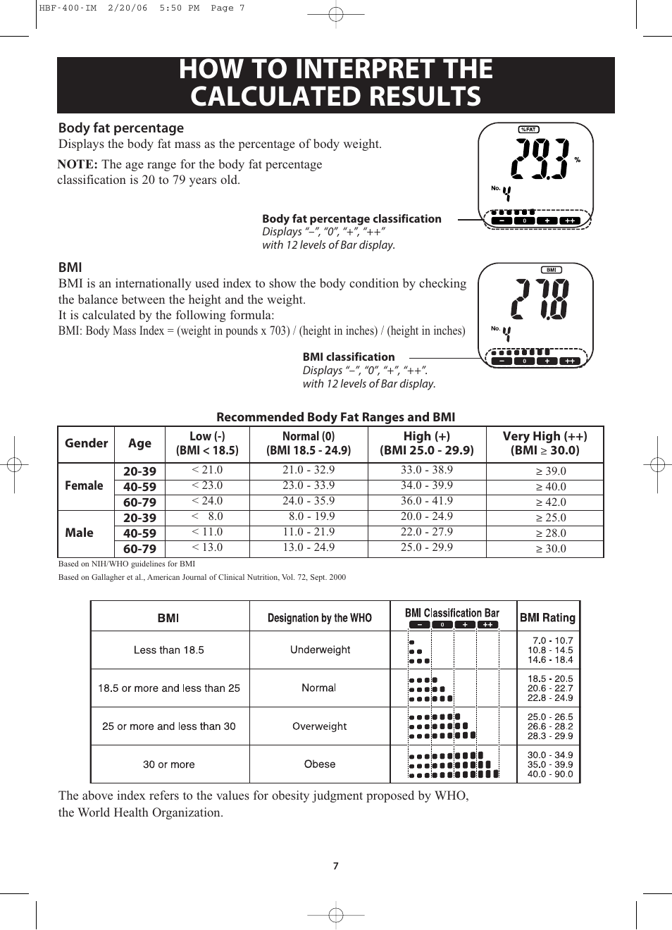 How to interpret the calculated results | Omron Healthcare HBF-400 User Manual | Page 7 / 24