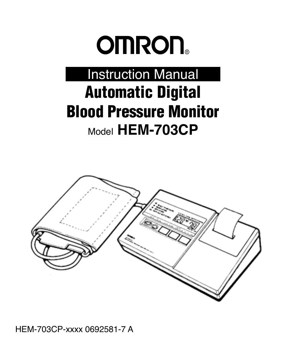 Omron Healthcare AUTOMATIC DIGITAL BLOOD PRESSURE MONITOR HEM-703CP User Manual | 14 pages