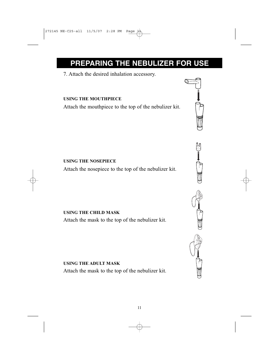 Preparing the nebulizer for use | Omron Healthcare COMPAIV XLT NE-C25 User Manual | Page 11 / 112