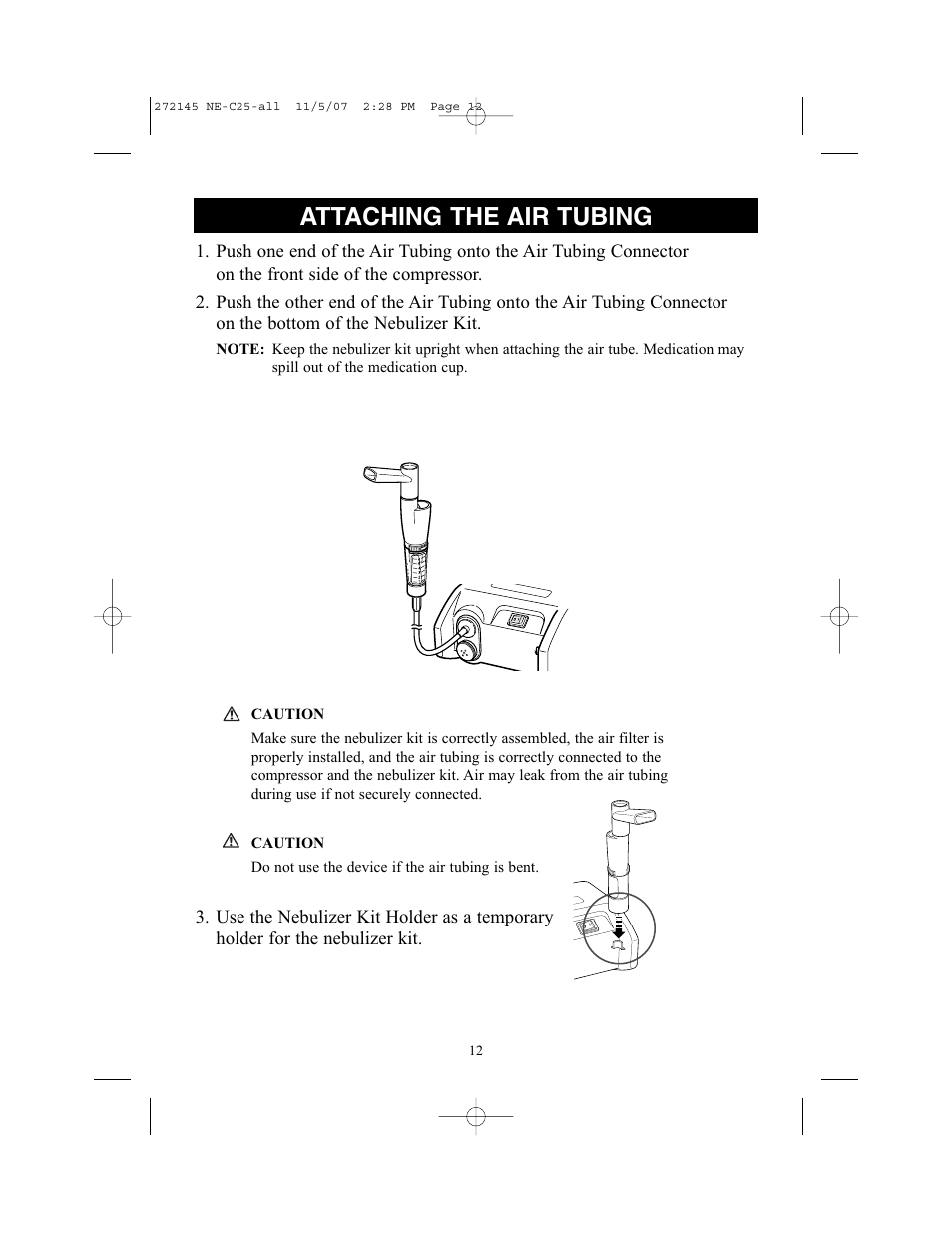 Attaching the air tubing | Omron Healthcare COMPAIV XLT NE-C25 User Manual | Page 12 / 112