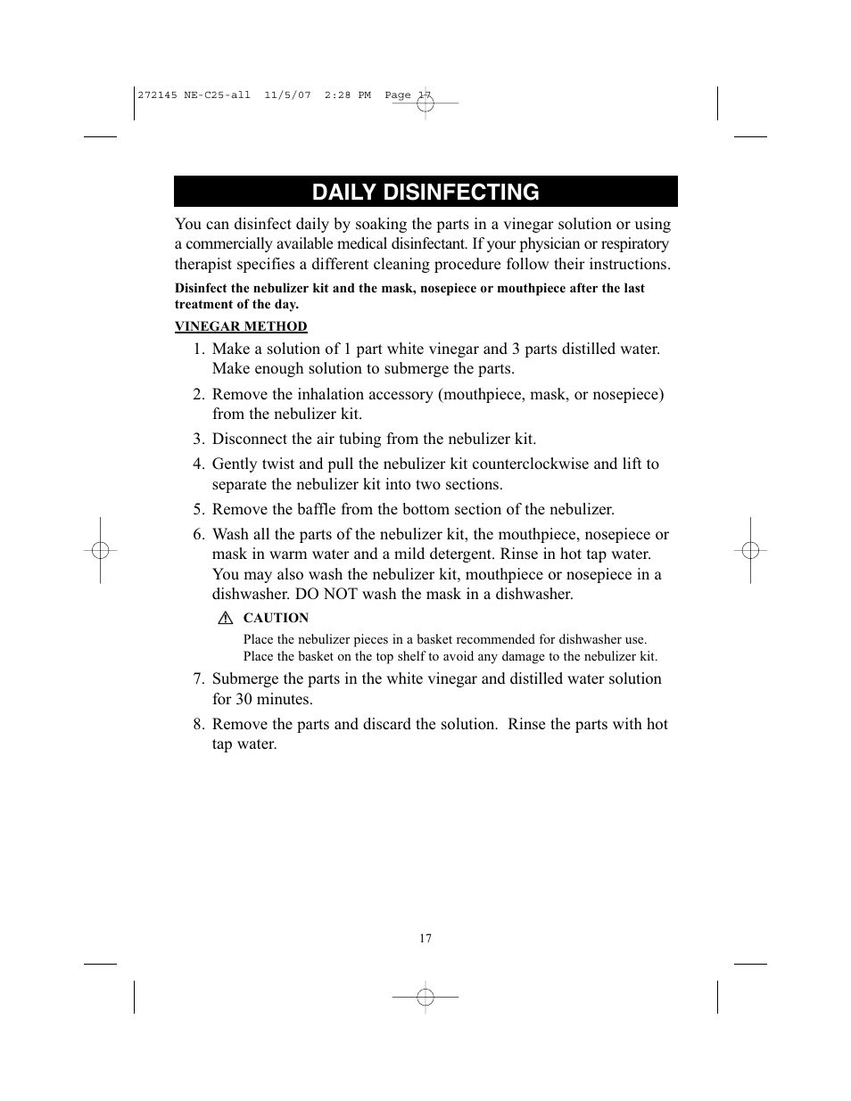 Daily disinfecting | Omron Healthcare COMPAIV XLT NE-C25 User Manual | Page 17 / 112