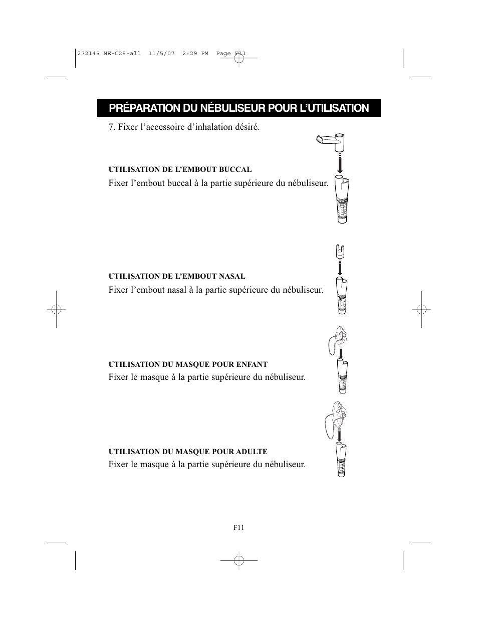 Préparation du nébuliseur pour l’utilisation | Omron Healthcare COMPAIV XLT NE-C25 User Manual | Page 39 / 112