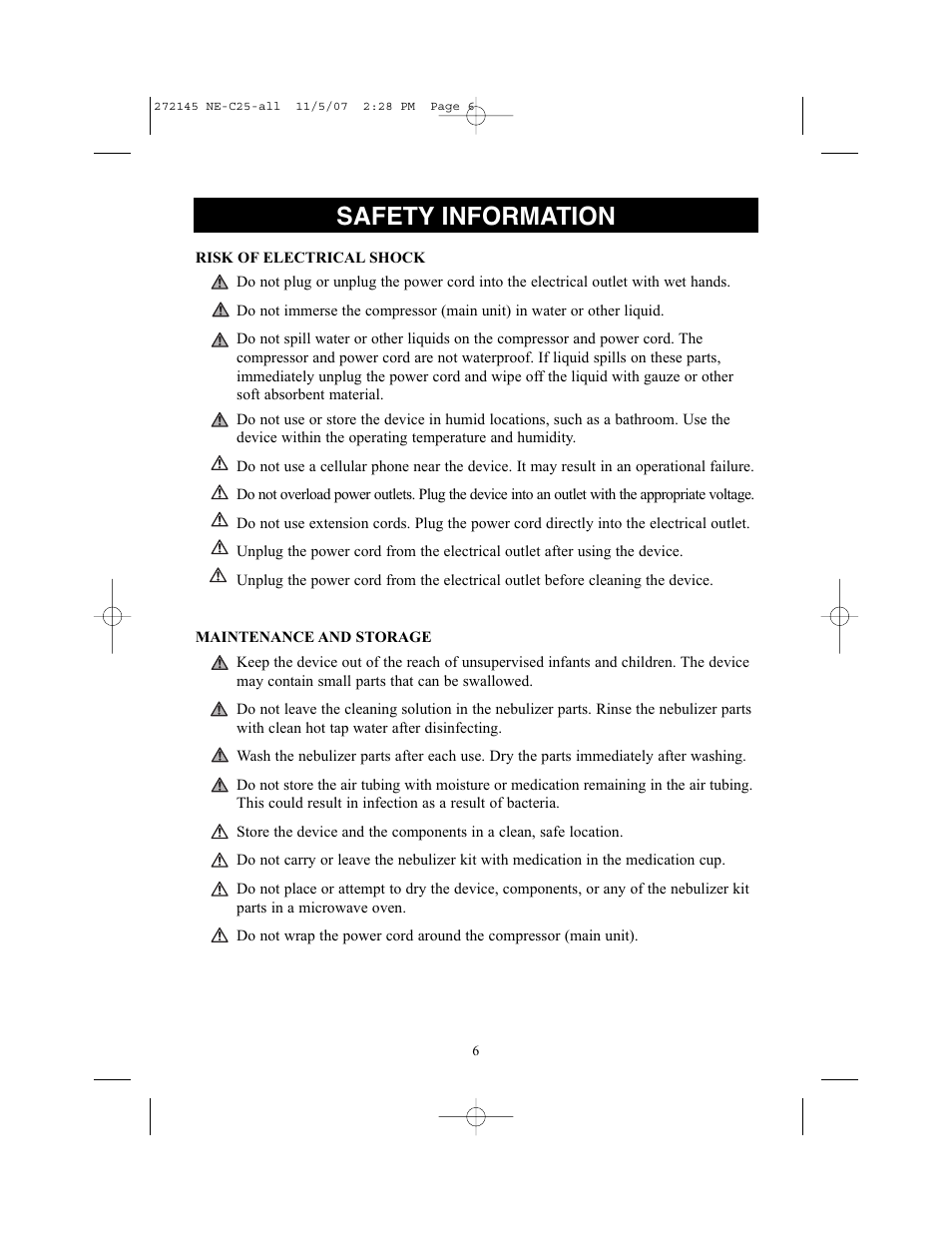 Safety information | Omron Healthcare COMPAIV XLT NE-C25 User Manual | Page 6 / 112