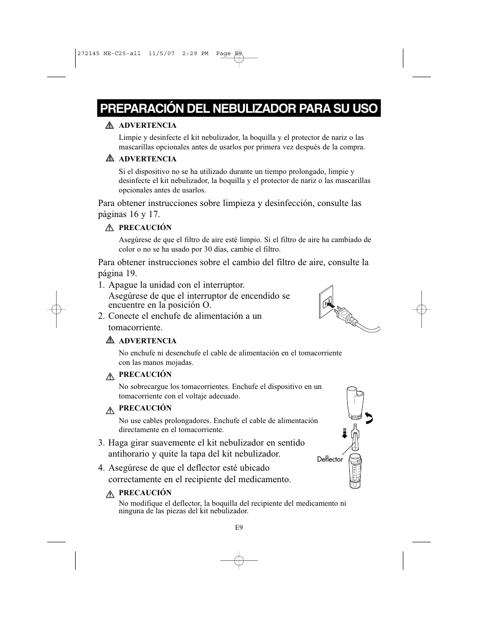 Preparación del nebulizador para su uso | Omron Healthcare COMPAIV XLT NE-C25 User Manual | Page 65 / 112