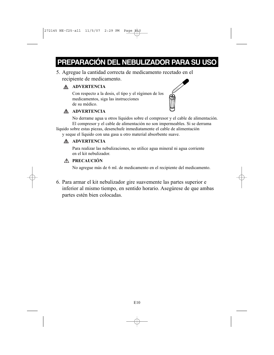 Preparación del nebulizador para su uso | Omron Healthcare COMPAIV XLT NE-C25 User Manual | Page 66 / 112