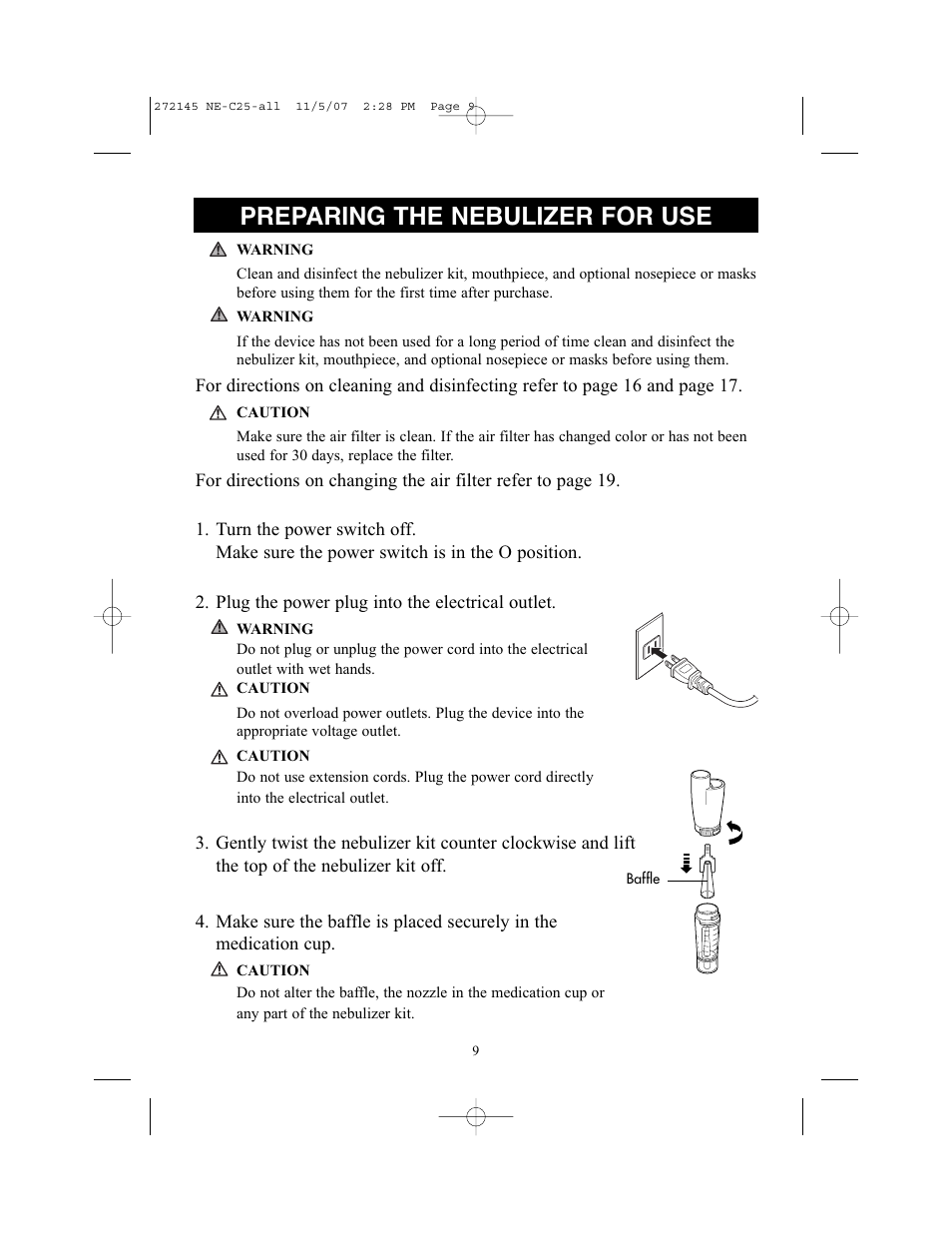 Preparing the nebulizer for use | Omron Healthcare COMPAIV XLT NE-C25 User Manual | Page 9 / 112