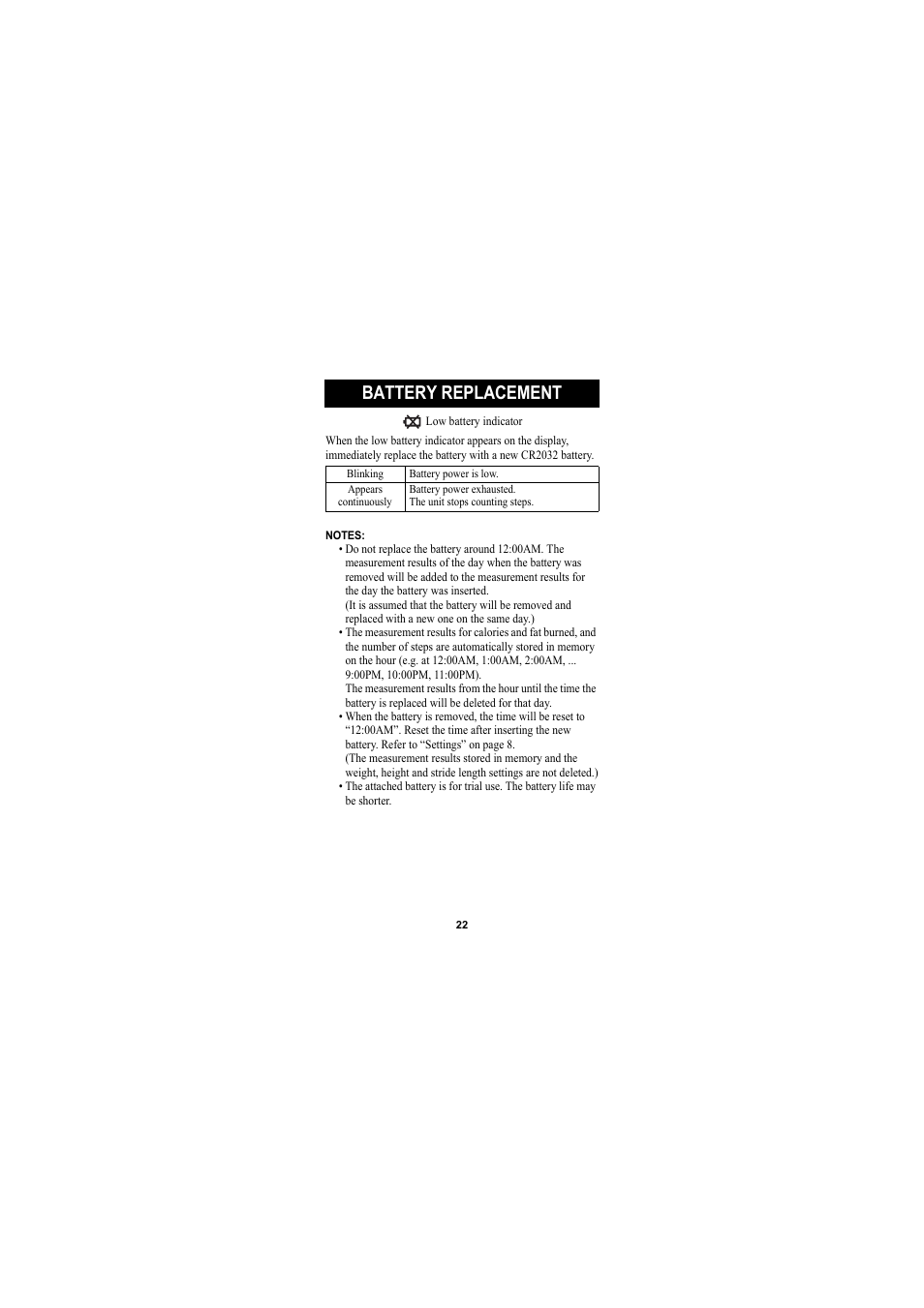 Battery replacement | Omron Healthcare GOSMART HJA-301 User Manual | Page 22 / 32