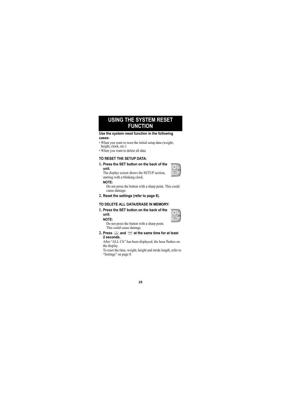 Using the system reset function | Omron Healthcare GOSMART HJA-301 User Manual | Page 25 / 32