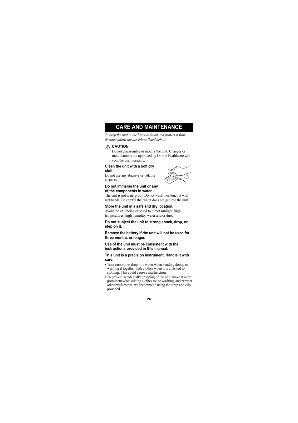 Care and maintenance | Omron Healthcare GOSMART HJA-301 User Manual | Page 26 / 32