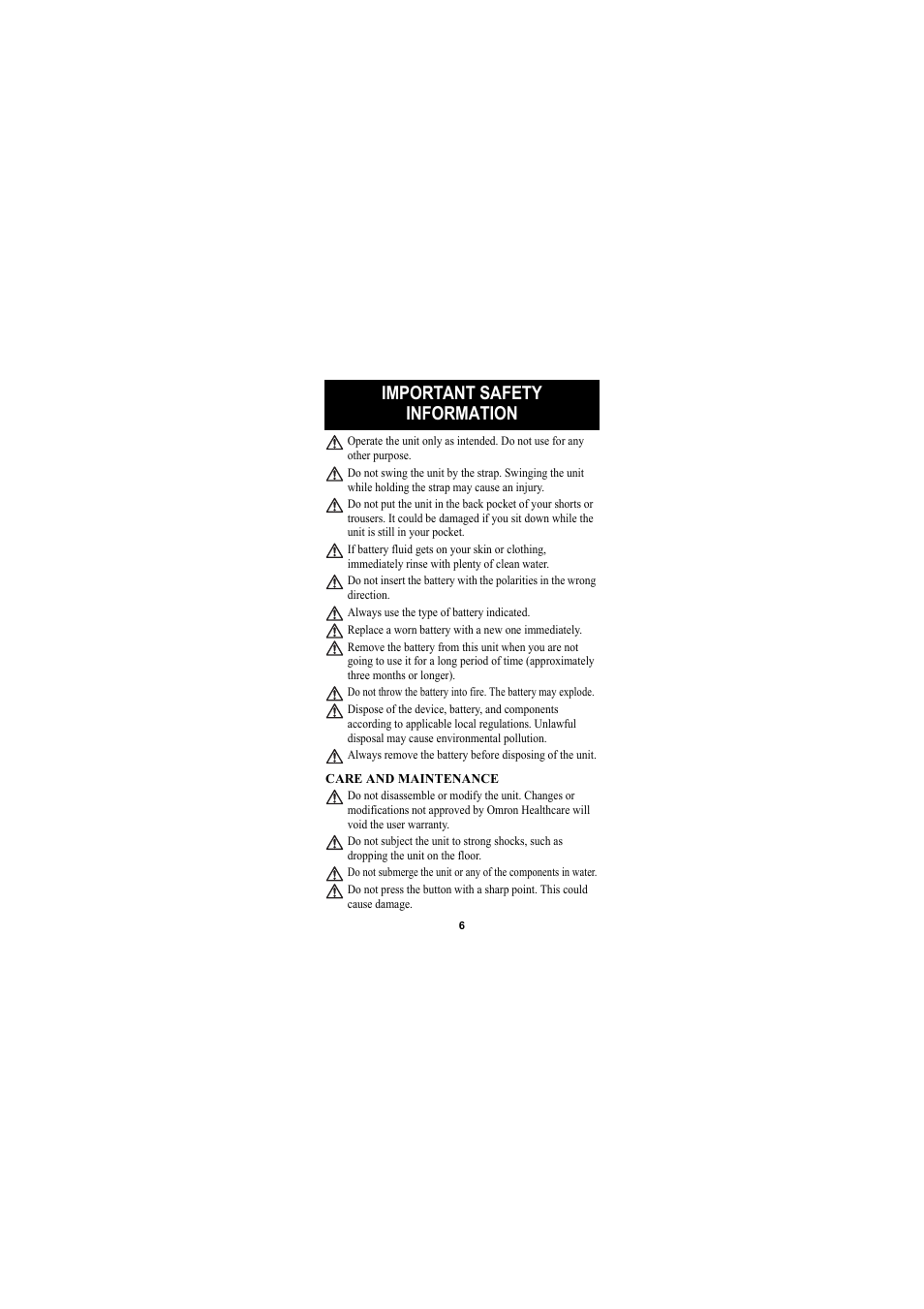 Important safety information | Omron Healthcare GOSMART HJA-301 User Manual | Page 6 / 32