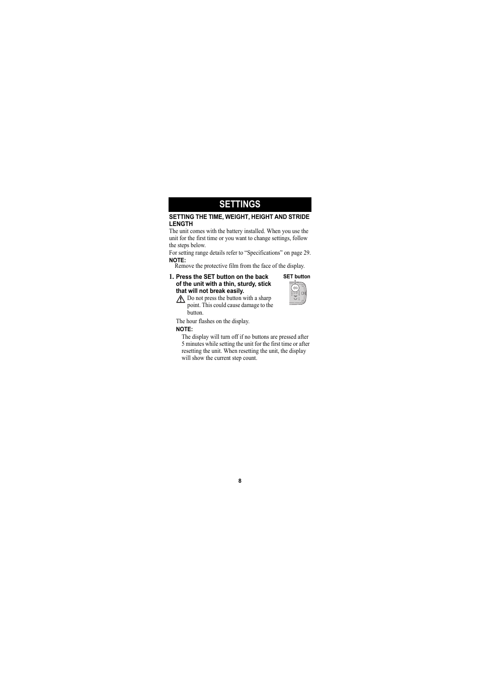 Settings | Omron Healthcare GOSMART HJA-301 User Manual | Page 8 / 32