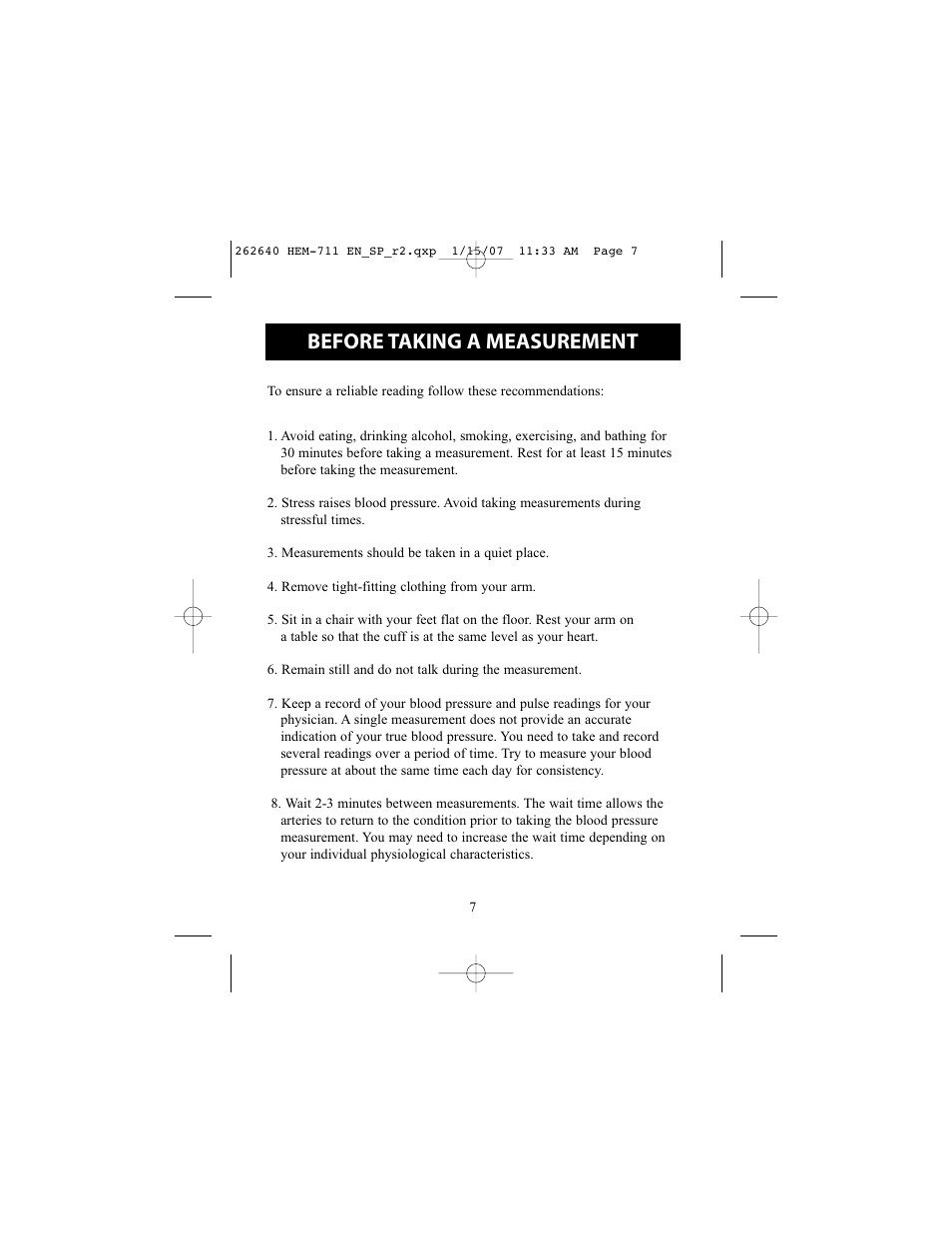 Before taking a measurement | Omron Healthcare INTELLISENSE HEM-711DLX User Manual | Page 7 / 72