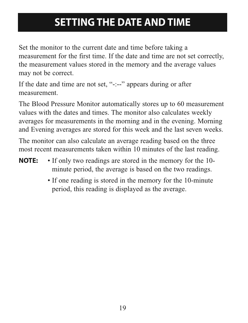 Setting date and time, Setting the date and time | Omron Healthcare INTELLISENSE BP760 User Manual | Page 19 / 44