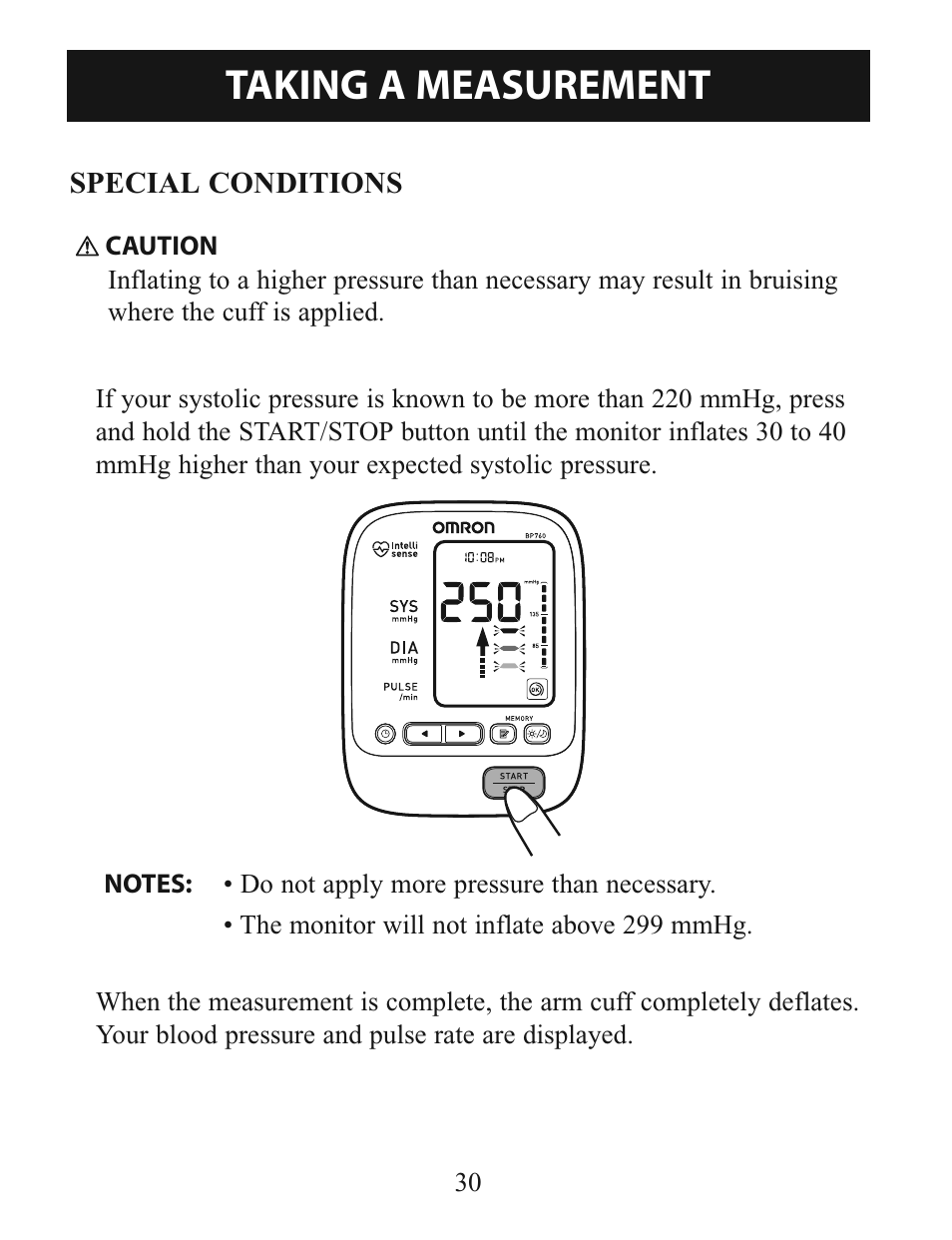 Taking a measurement | Omron Healthcare INTELLISENSE BP760 User Manual | Page 30 / 44