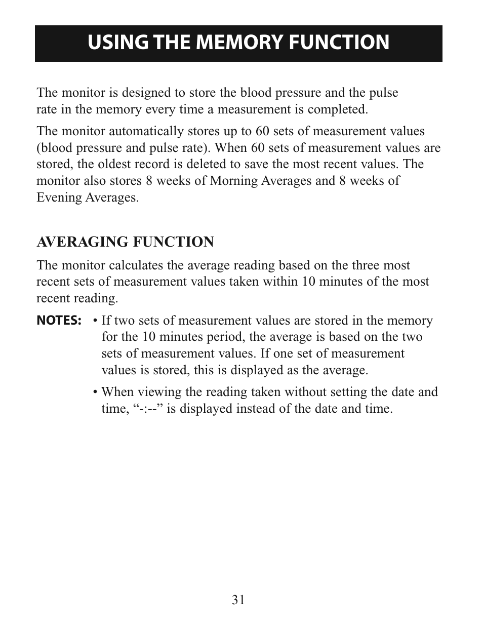 Using the memory function | Omron Healthcare INTELLISENSE BP760 User Manual | Page 31 / 44