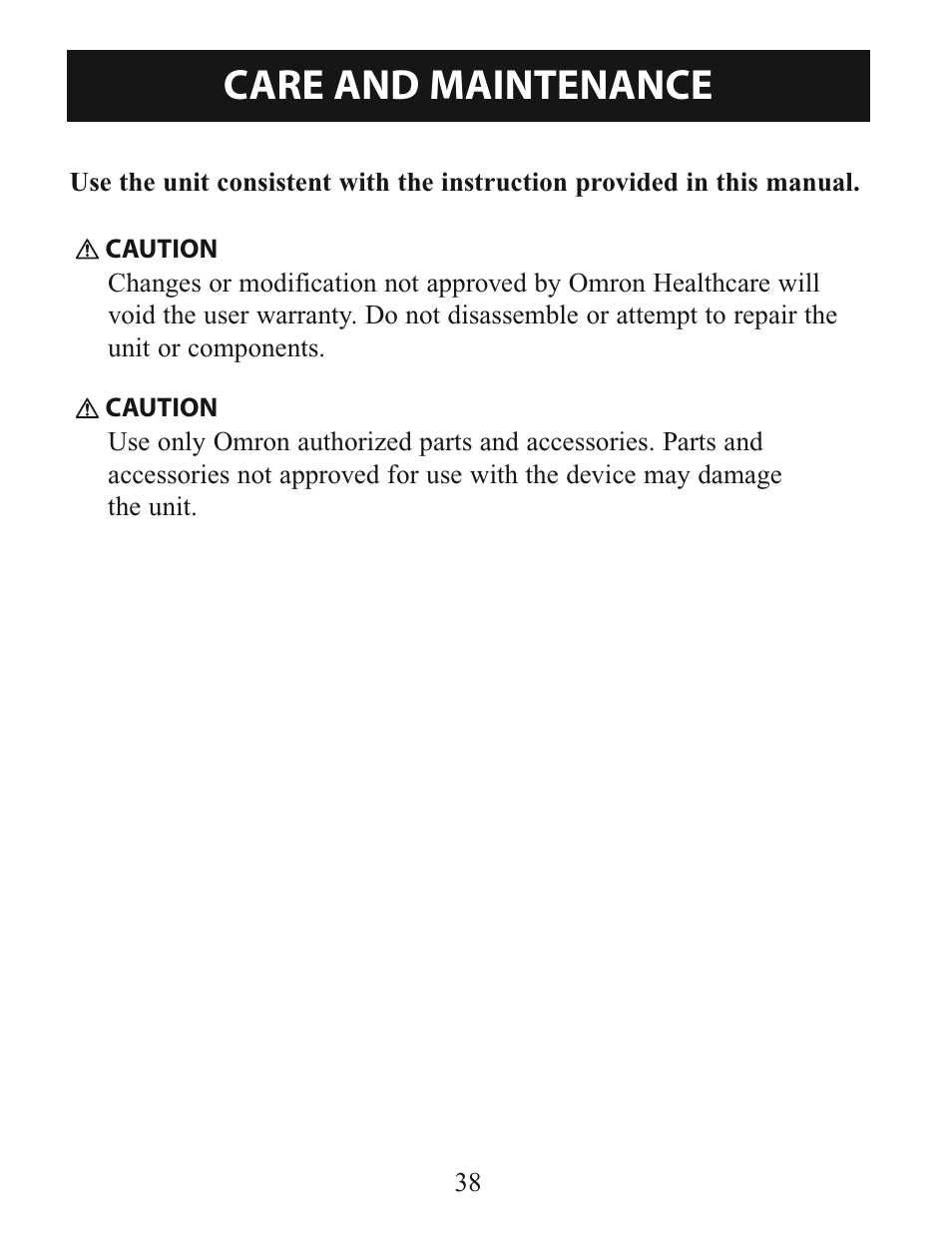 Care and maintenance | Omron Healthcare INTELLISENSE BP760 User Manual | Page 38 / 44