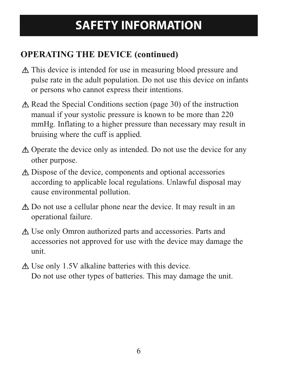 Safety information | Omron Healthcare INTELLISENSE BP760 User Manual | Page 6 / 44