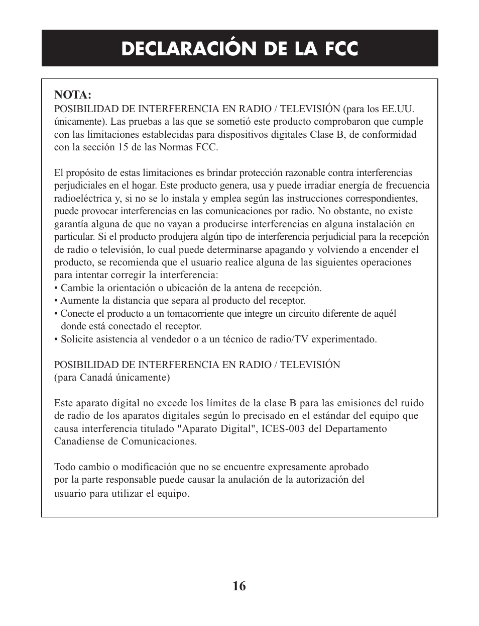 Declaración de la fcc | Omron Healthcare HEM-712CLC User Manual | Page 36 / 40