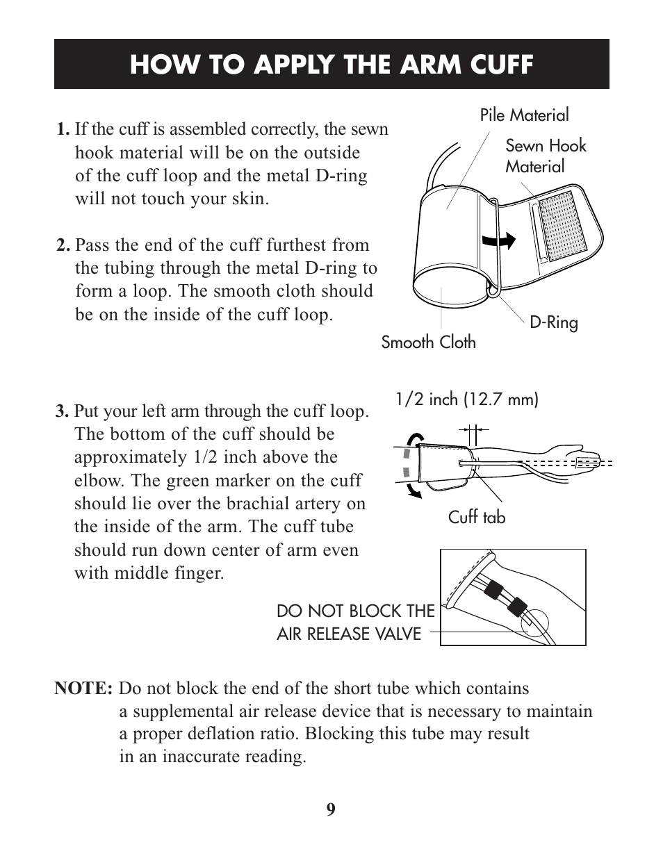 How to apply the arm cuff | Omron Healthcare HEM-712CLC User Manual | Page 9 / 40