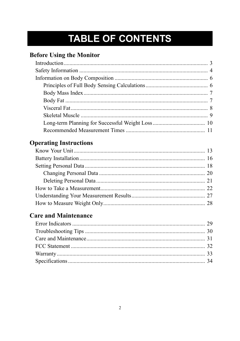 Omron Healthcare HBF-510 User Manual | Page 2 / 36