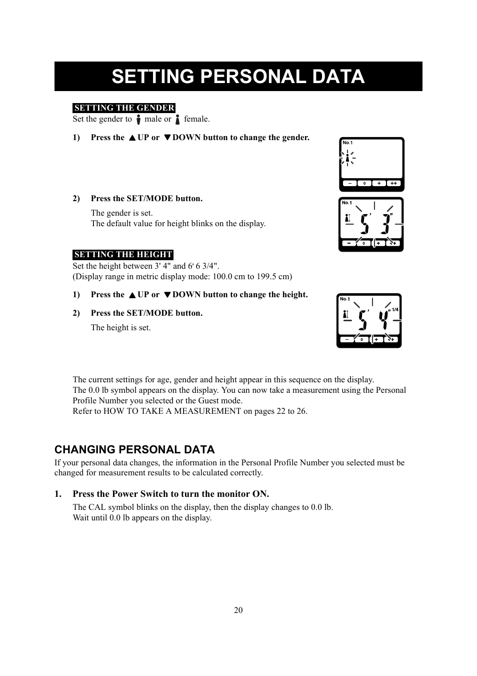 Setting personal data, Changing personal data | Omron Healthcare HBF-510 User Manual | Page 20 / 36