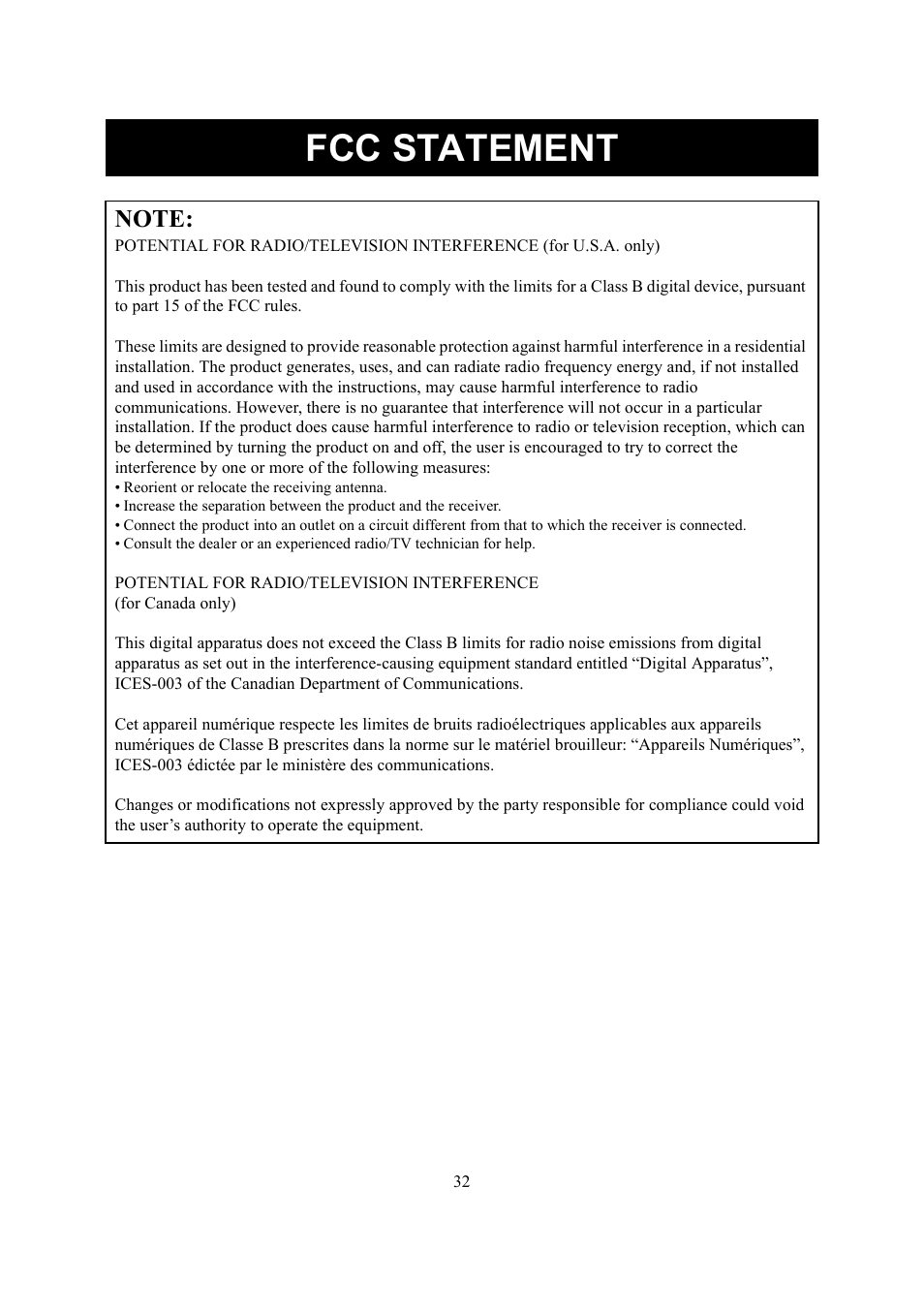 Fcc statement | Omron Healthcare HBF-510 User Manual | Page 32 / 36