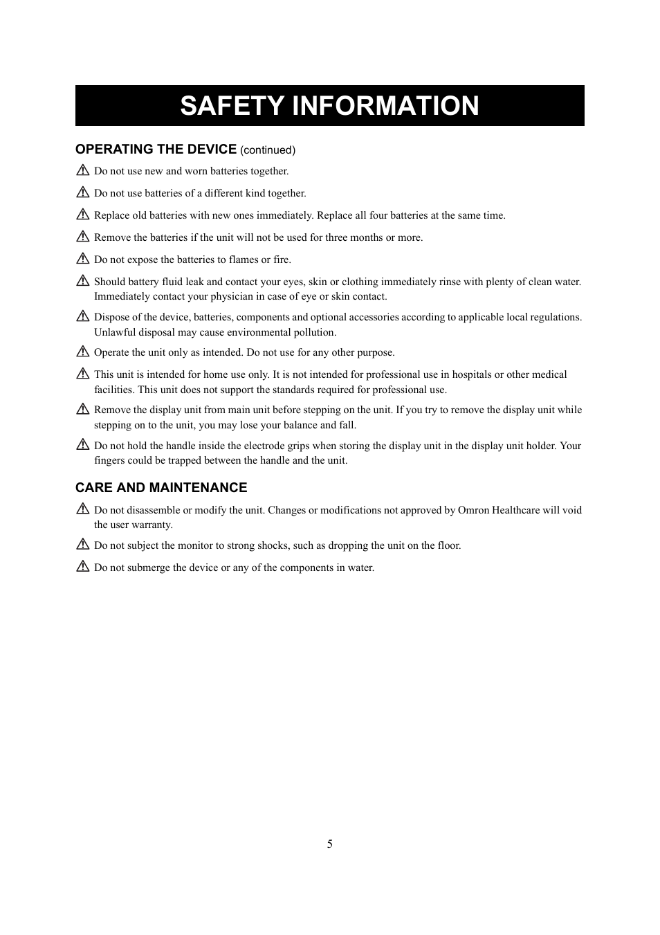 Safety information | Omron Healthcare HBF-510 User Manual | Page 5 / 36