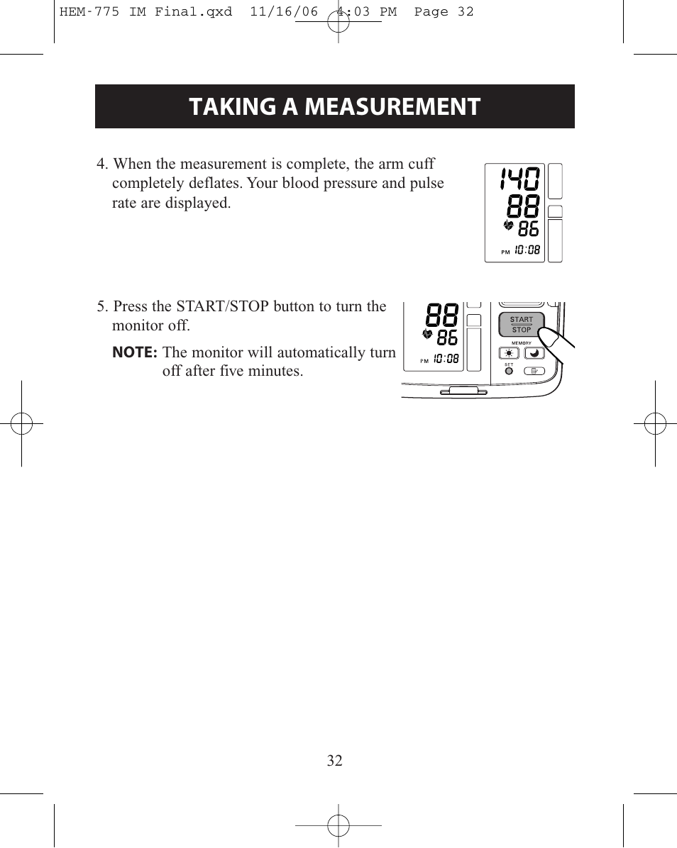 Taking a measurement | Omron Healthcare HEM-775 User Manual | Page 32 / 104