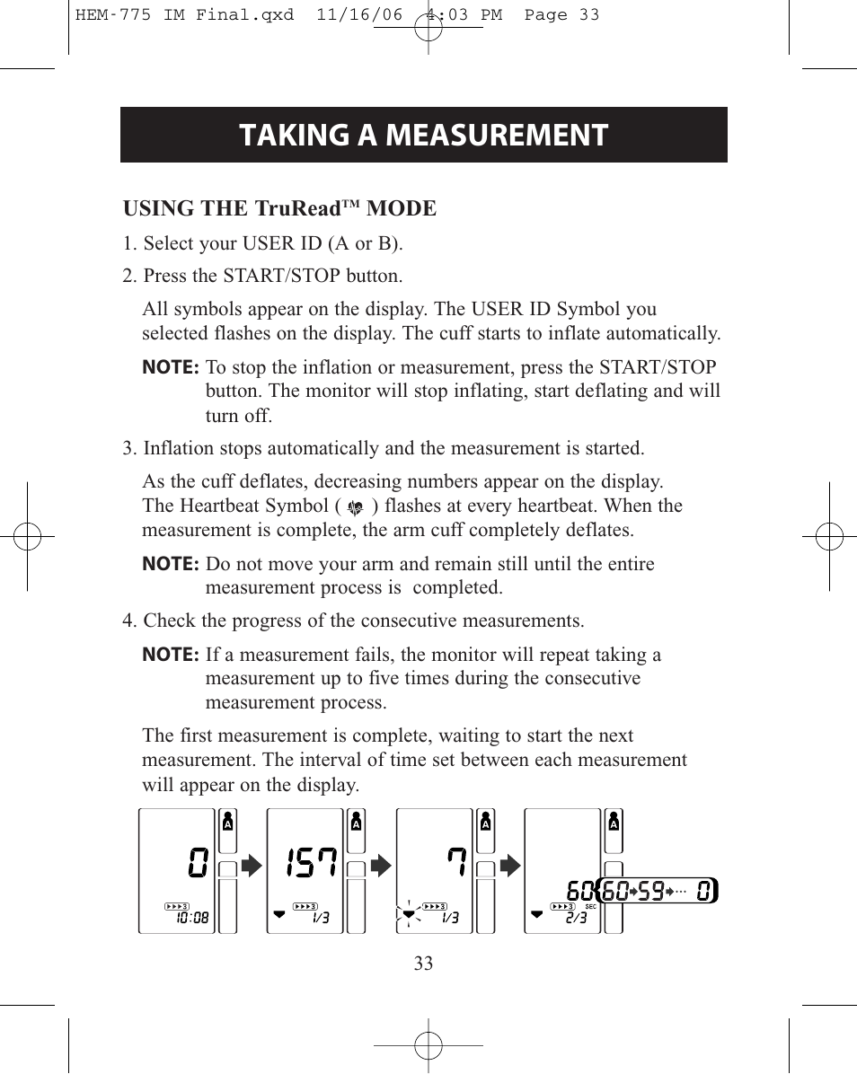 Using the trureadtm mode, Using the truread, Mode | Taking a measurement | Omron Healthcare HEM-775 User Manual | Page 33 / 104