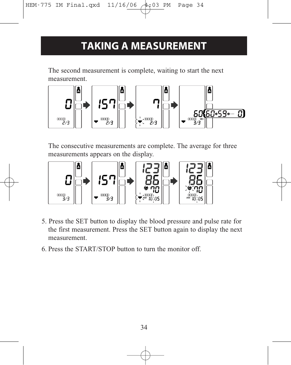 Taking a measurement | Omron Healthcare HEM-775 User Manual | Page 34 / 104