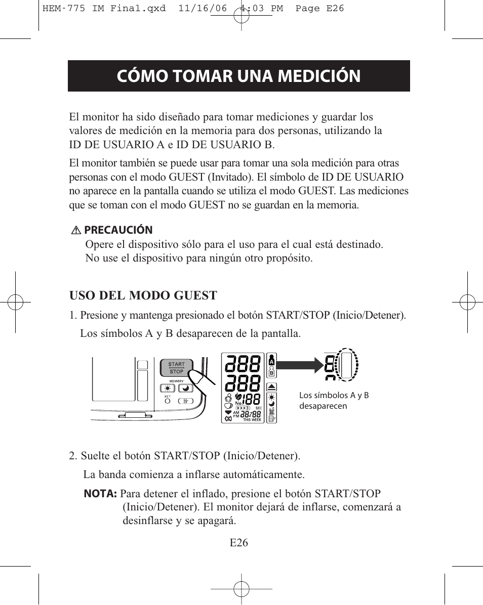 Cómo tomar una medición | Omron Healthcare HEM-775 User Manual | Page 78 / 104
