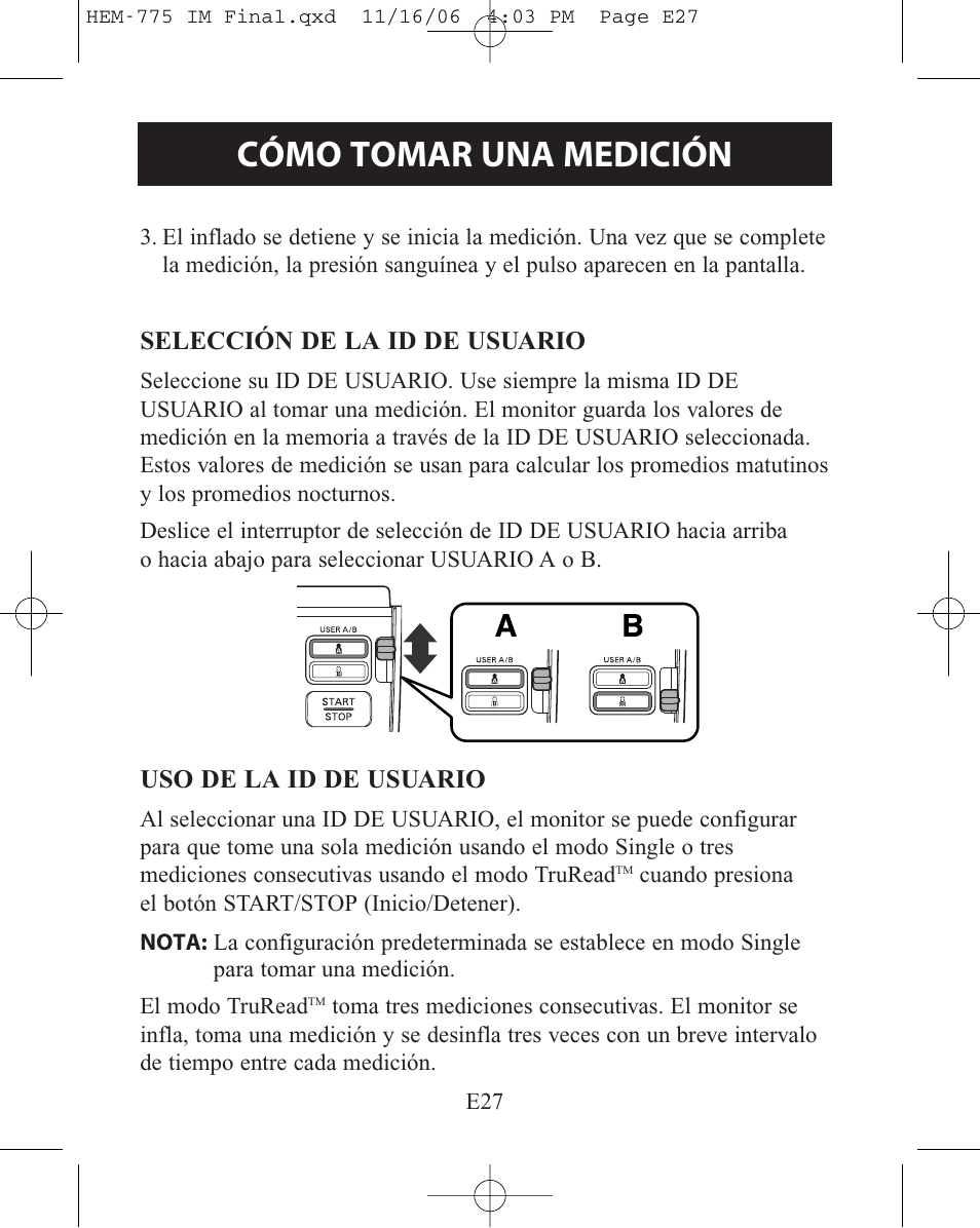 Cómo tomar una medición | Omron Healthcare HEM-775 User Manual | Page 79 / 104
