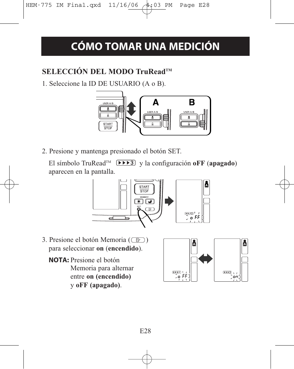 Cómo tomar una medición | Omron Healthcare HEM-775 User Manual | Page 80 / 104