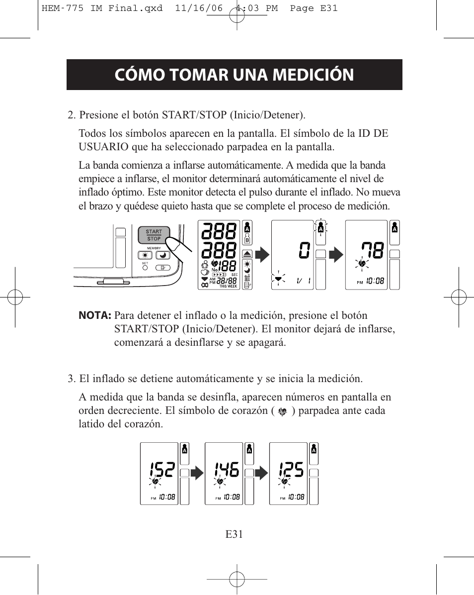 Cómo tomar una medición | Omron Healthcare HEM-775 User Manual | Page 83 / 104