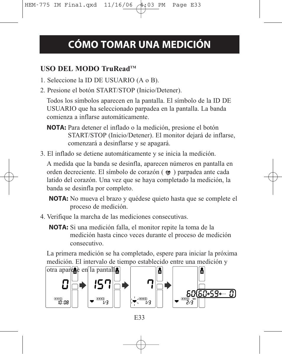 Cómo tomar una medición | Omron Healthcare HEM-775 User Manual | Page 85 / 104