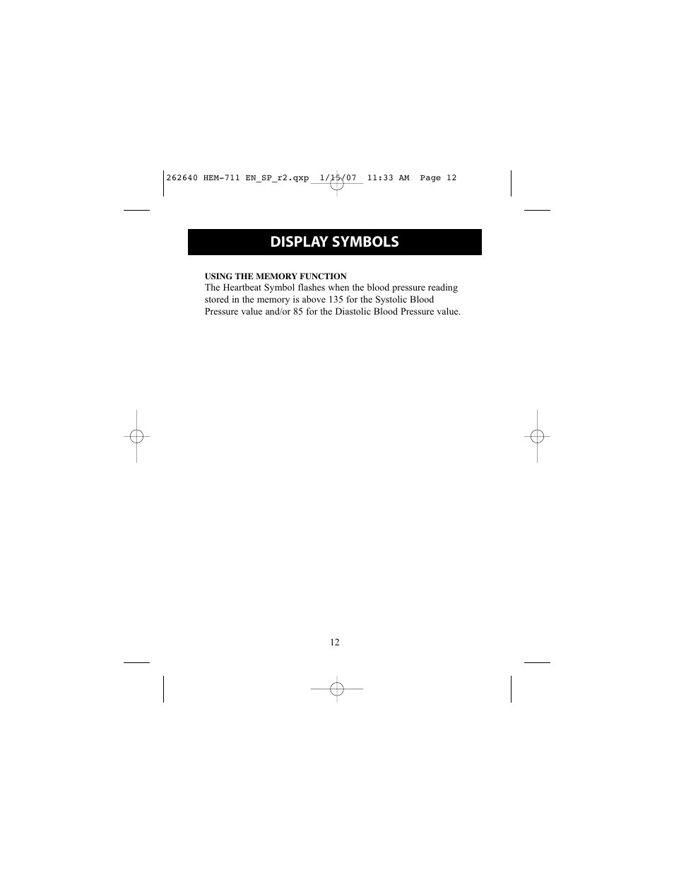 Display symbols | Omron Healthcare HEM-711DLX User Manual | Page 12 / 72