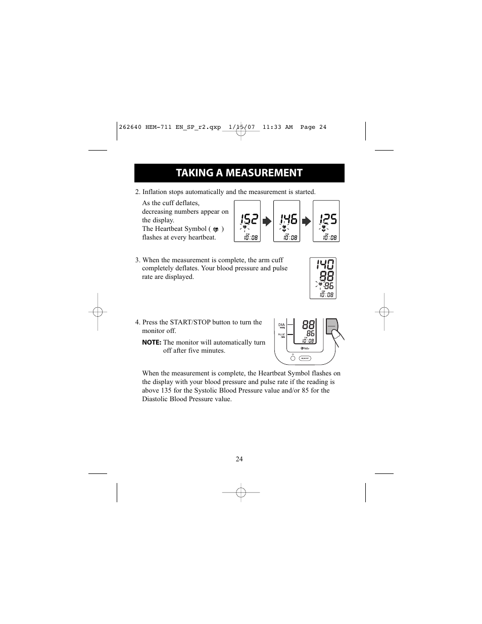 Taking a measurement | Omron Healthcare HEM-711DLX User Manual | Page 24 / 72