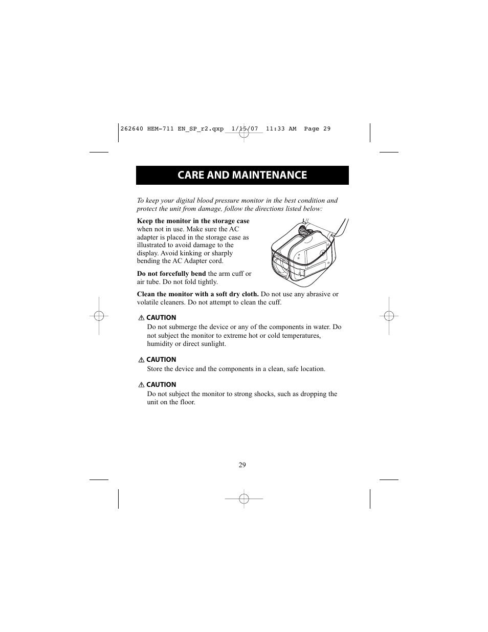 Care and maintenance | Omron Healthcare HEM-711DLX User Manual | Page 29 / 72