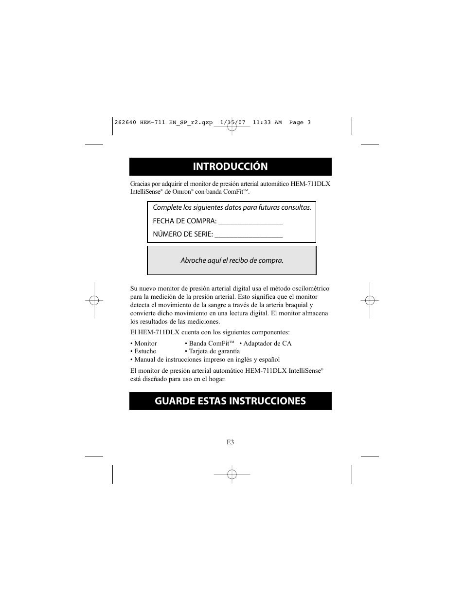 Introducción, Guarde estas instrucciones, Antes de usar la unidad | Omron Healthcare HEM-711DLX User Manual | Page 39 / 72