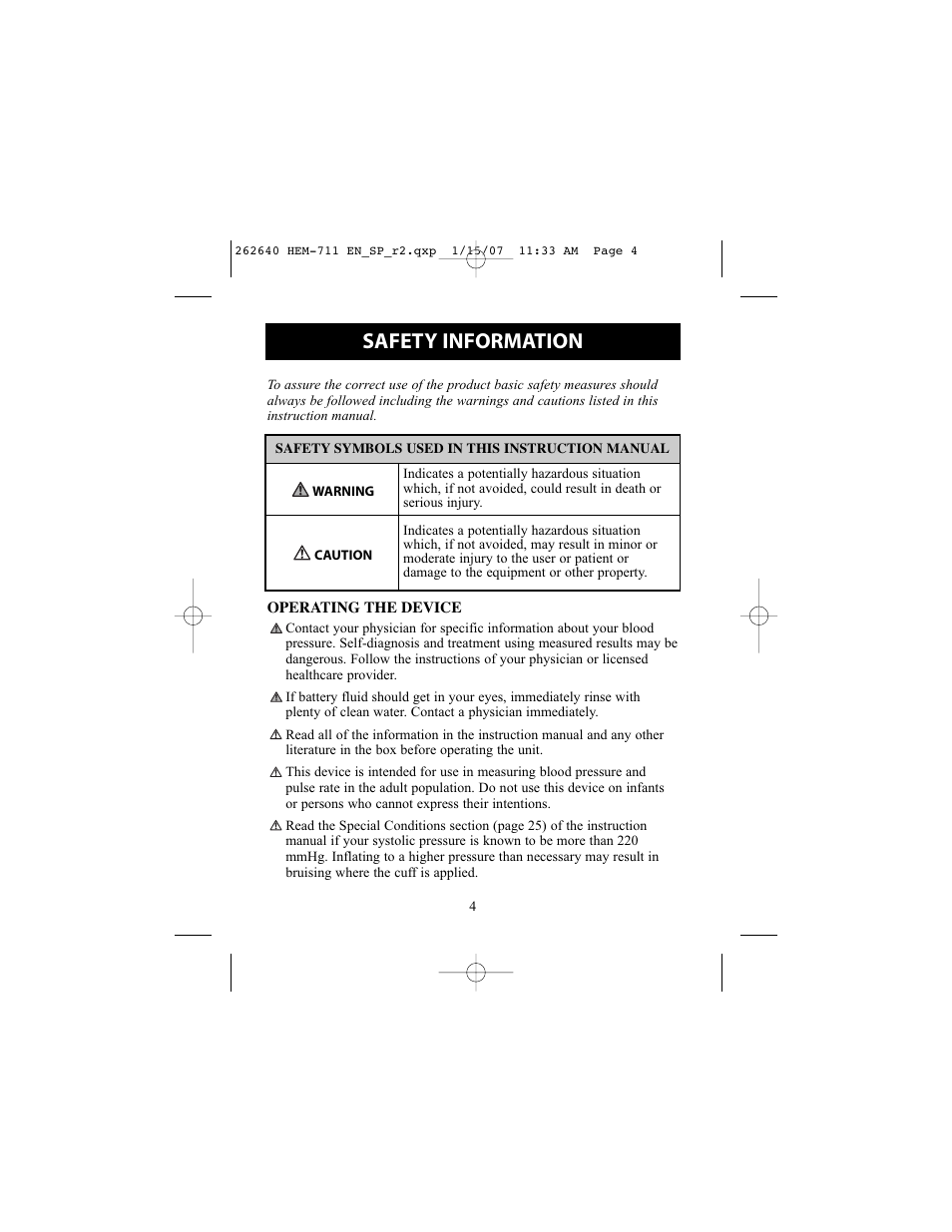 Safety information | Omron Healthcare HEM-711DLX User Manual | Page 4 / 72