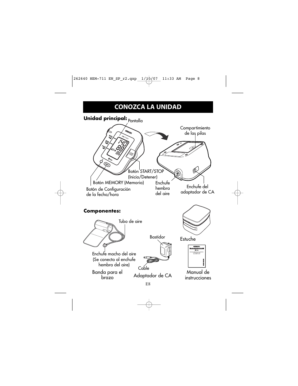 Conozca la unidad | Omron Healthcare HEM-711DLX User Manual | Page 44 / 72
