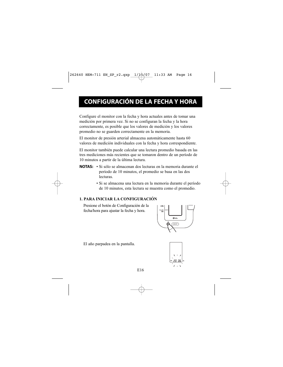 Configuración de la fecha y hora | Omron Healthcare HEM-711DLX User Manual | Page 52 / 72