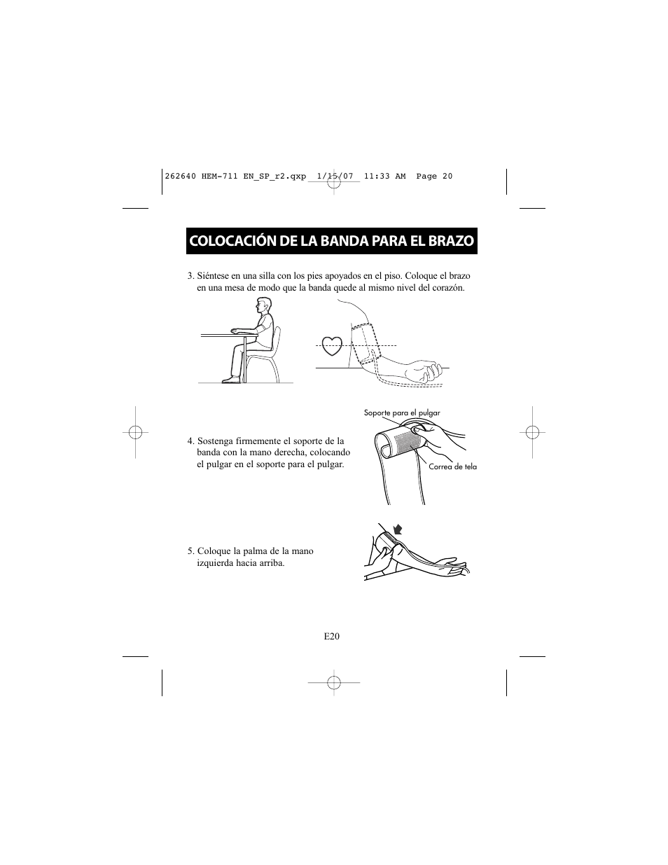 Colocación de la banda para el brazo | Omron Healthcare HEM-711DLX User Manual | Page 56 / 72
