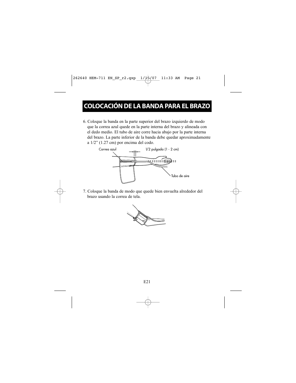 Colocación de la banda para el brazo | Omron Healthcare HEM-711DLX User Manual | Page 57 / 72
