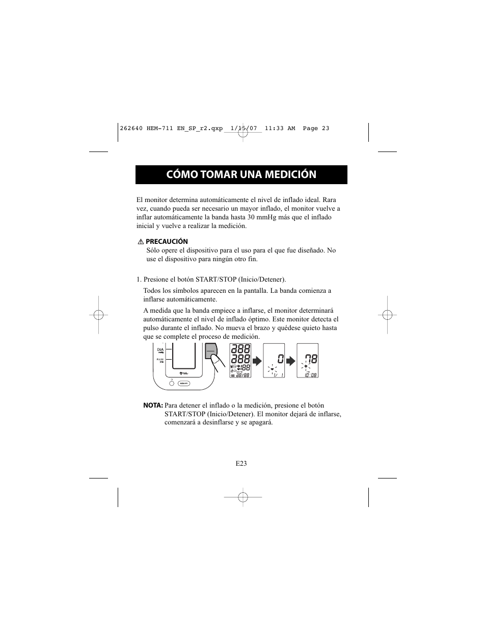 Cómo tomar una medición | Omron Healthcare HEM-711DLX User Manual | Page 59 / 72