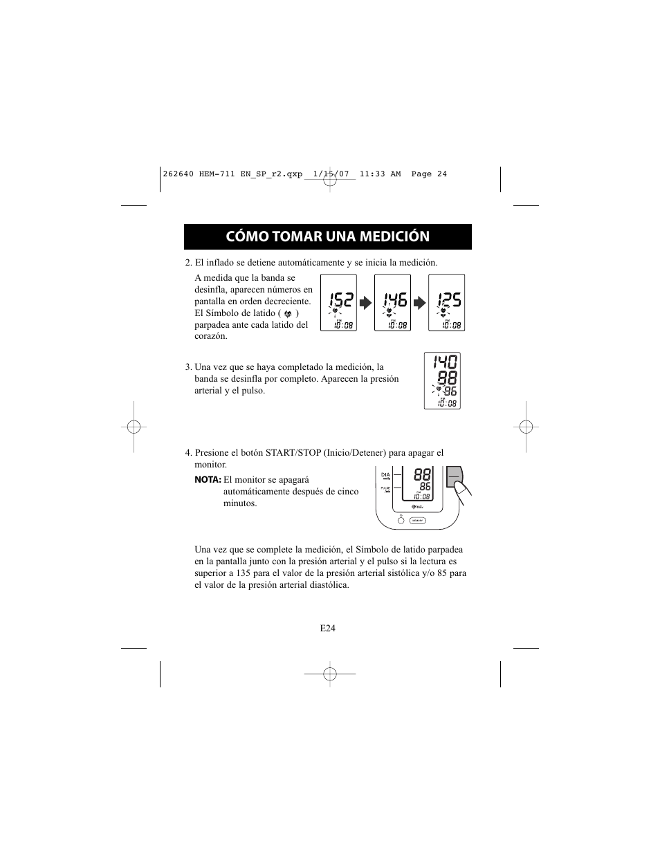 Cómo tomar una medición | Omron Healthcare HEM-711DLX User Manual | Page 60 / 72