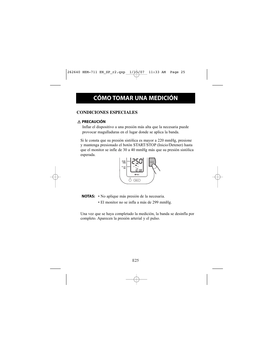 Cómo tomar una medición | Omron Healthcare HEM-711DLX User Manual | Page 61 / 72