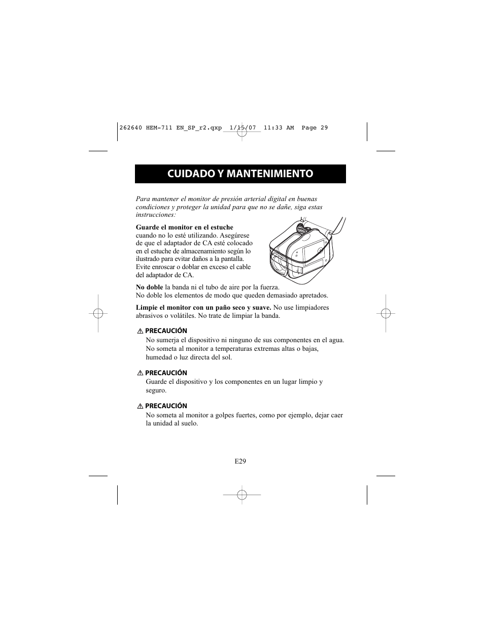 Cuidado y mantenimiento | Omron Healthcare HEM-711DLX User Manual | Page 65 / 72