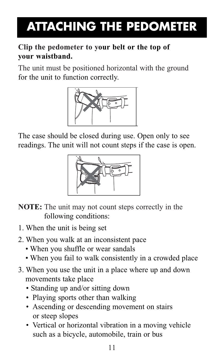 Attaching the pedometer | Omron Healthcare HJ-105 User Manual | Page 11 / 20